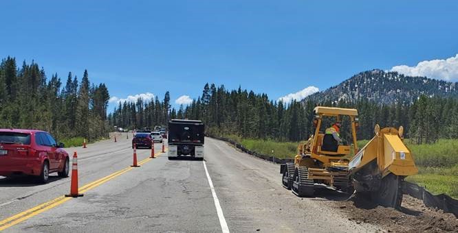 Cones and truck on road