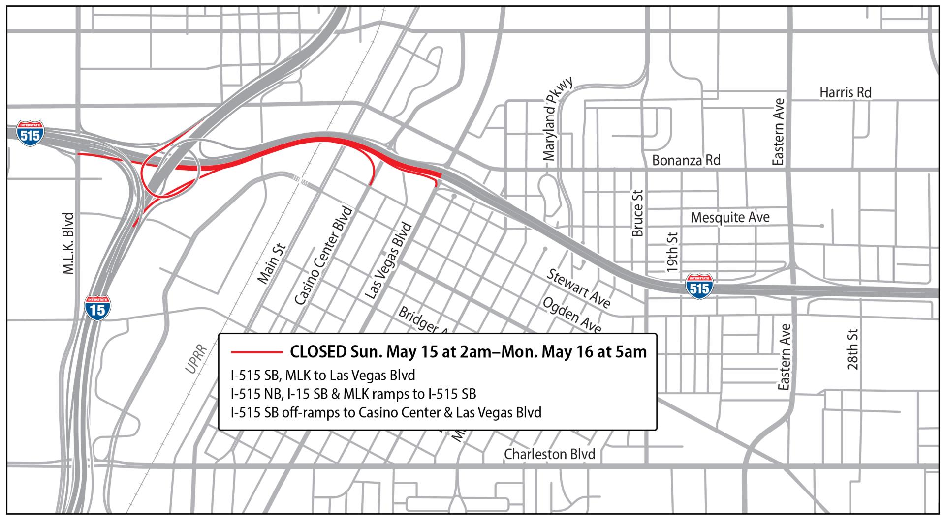 I-515 Basemap_ClosedSections_SBonly_v1 Viaduct