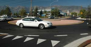 Car in a roundabout