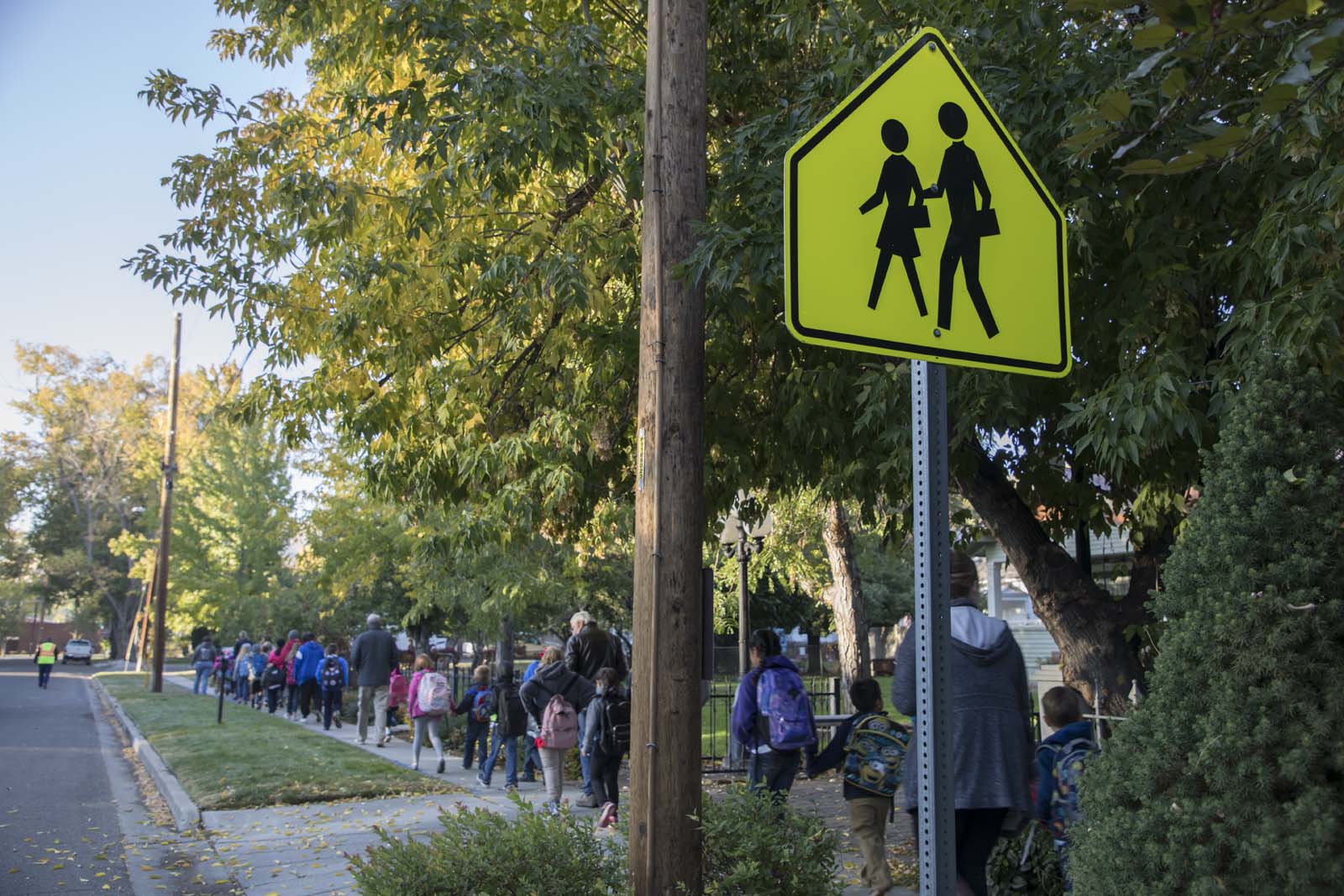 Families walking to school in Carson City, Nevada