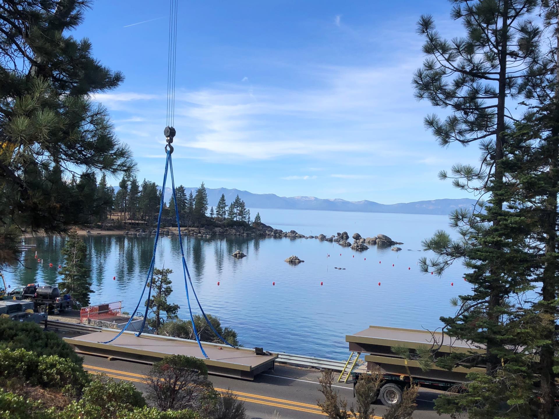 A bridge deck installation at State Route 28 in Lake Tahoe