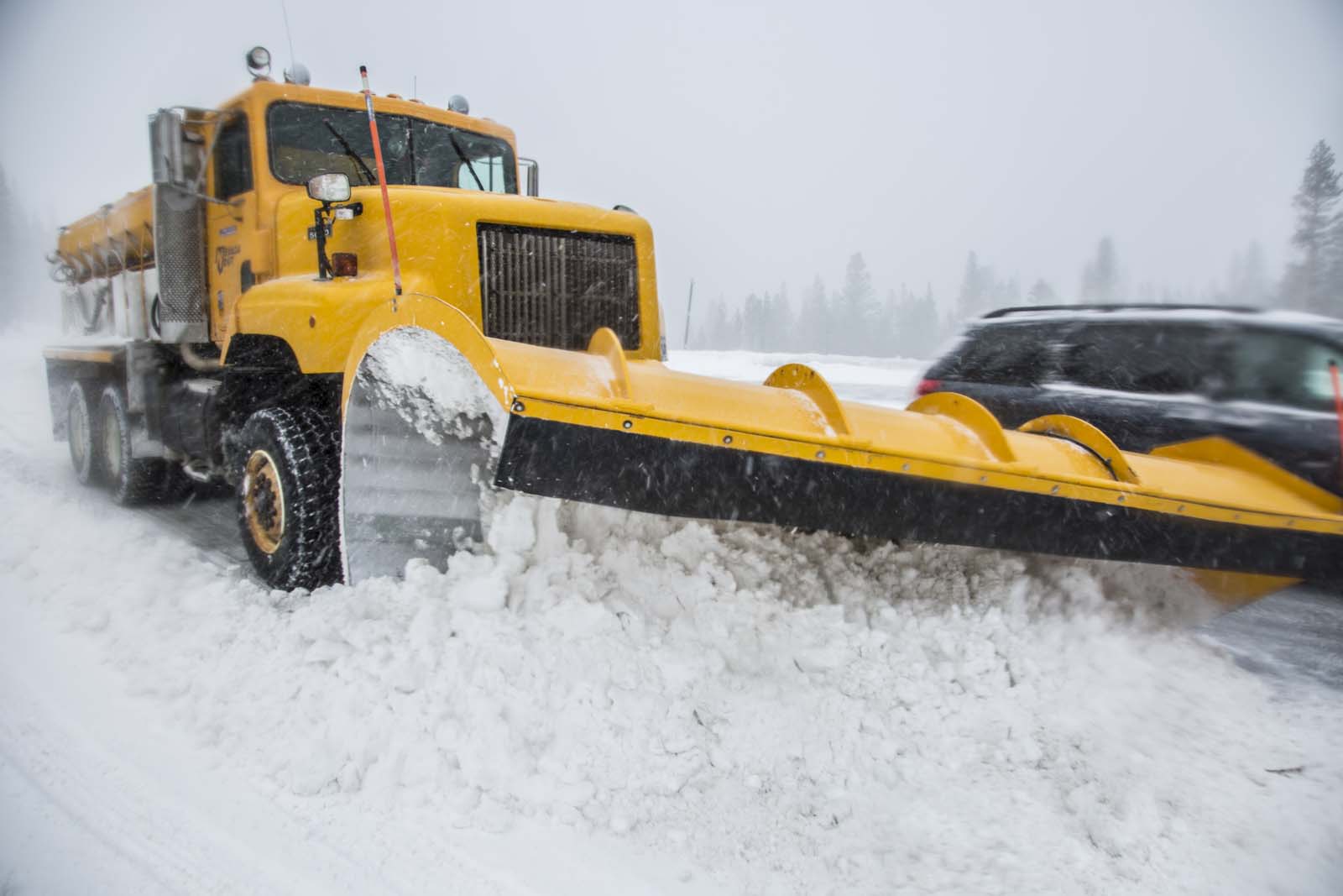 An NDOT snow plow on Mount Rose Highway