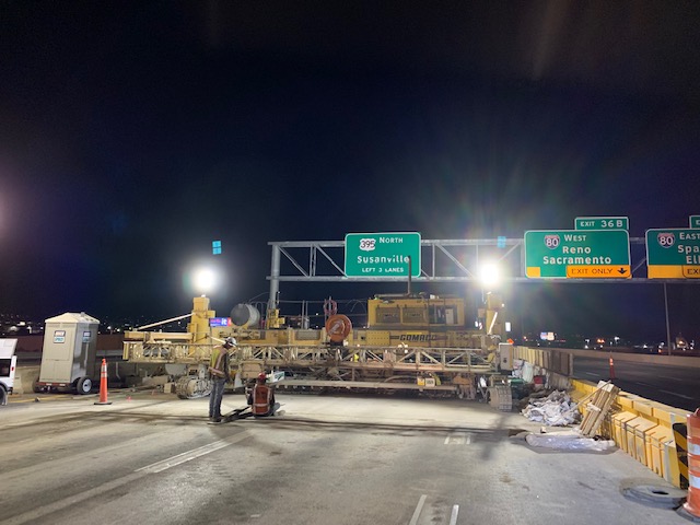 Construction equipment work at night